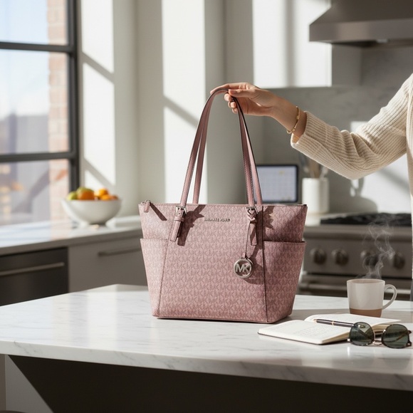 Michael Kors Handbags - Michael Kors Pink monogram Jet Set Tote